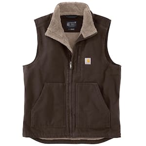 Men's Medium Dark Brown Cotton Loose Fit Washed Duck Sherpa-Lined Mock-Neck Vest