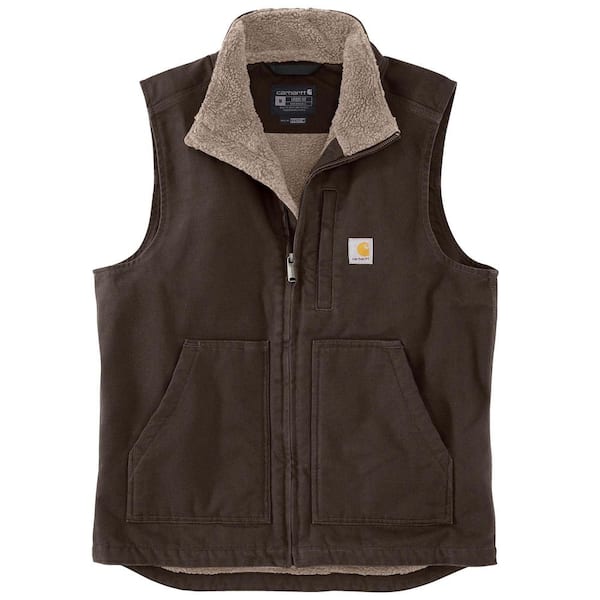 Carhartt Men's Medium Dark Brown Cotton Loose Fit Washed Duck Sherpa-Lined Mock-Neck Vest
