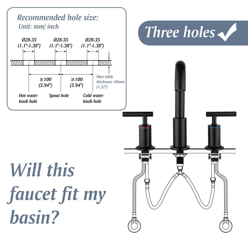Matte Black Brass 8-Inch Widespread Bathroom Faucet with Lever Handles