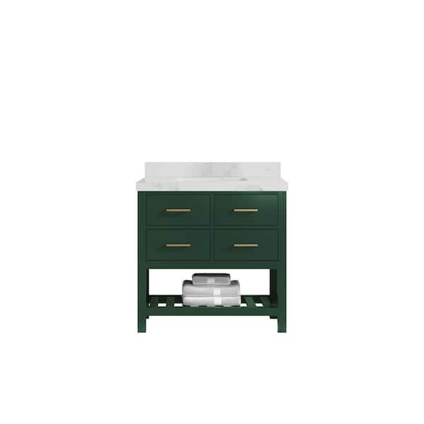 Willow Collections Parker 36 in. W x 22 in. D x 36 in. H Center Sink Bath Vanity in Lafayette Green with 2 in. Calacatta Nuvo Top