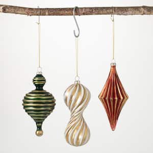 6.5", 6.75" and 6.25" Classic Finial Ornament - Set of 3, Multicolored Christmas Ornaments
