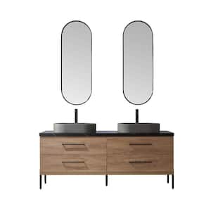 Trento 72 in. W x 21.7 in. D x 34.6 in. H Double Sink Bath Vanity in Oak with Black Sintered Top and Mirror
