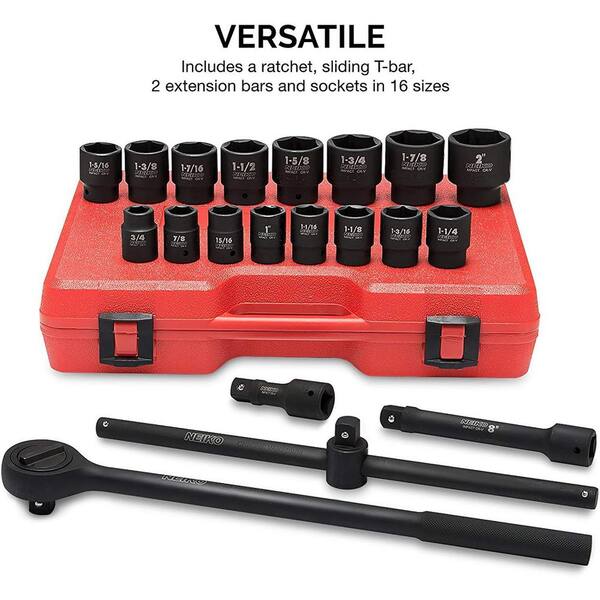 NEIKO 3/4 in. Drive Jumbo Impact Socket Set, Shallow, SAE, Sizes 3