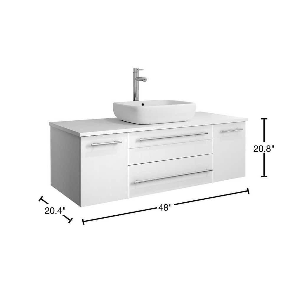 48" White Quartz Stone Wall-Mount Vanity with Vessel Sink