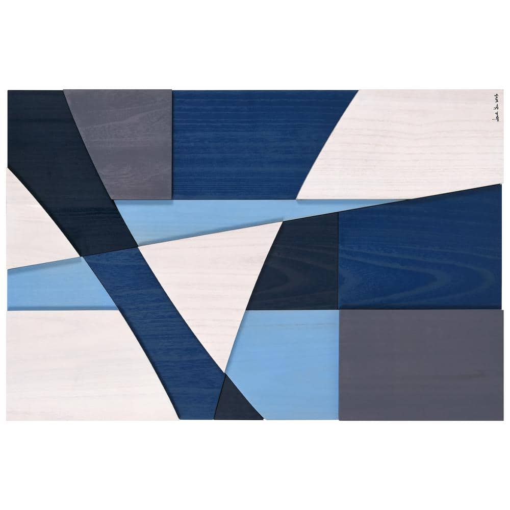 36 in. x 24 in. Blue and Gray Abstract Wood Wall Art