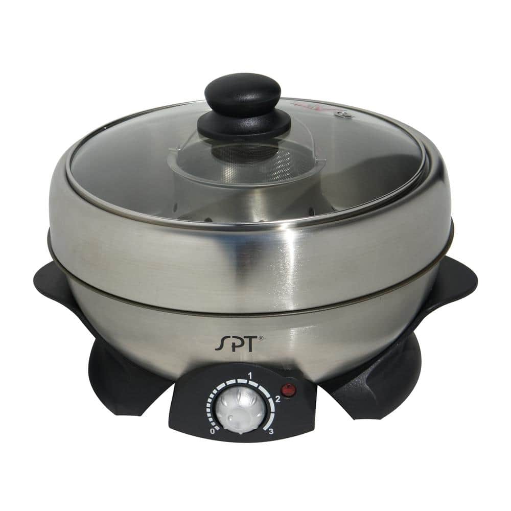 Tayama 3 Qt. Black Stainless Steel Electric Non-Stick Hot Pot Multi-Cooker  with Steamer Glass Lid