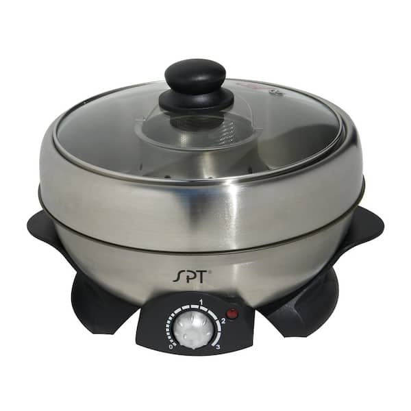 SPT Shabu Shabu 3 Qt. Stainless Steel Electric Multi Cooker with-Glass Lid