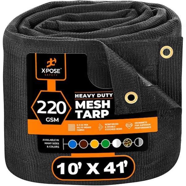 XPOSE SAFETY Heavy-Duty Mesh Tarp 10 ft. x 41 ft. Multi-Purpose Black Protective Cover with Air Flow