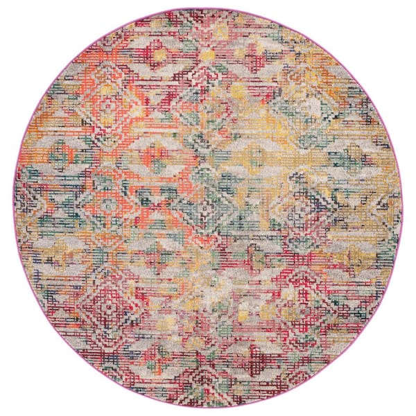 Monaco 7 ft. x 7 ft. Multi Distressed Geometric Round Area Rug