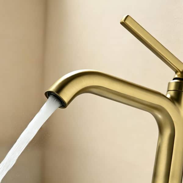 9.04 in. H Single Handle Single Hole Bathroom Faucet with Supply Lines in Brushed Gold