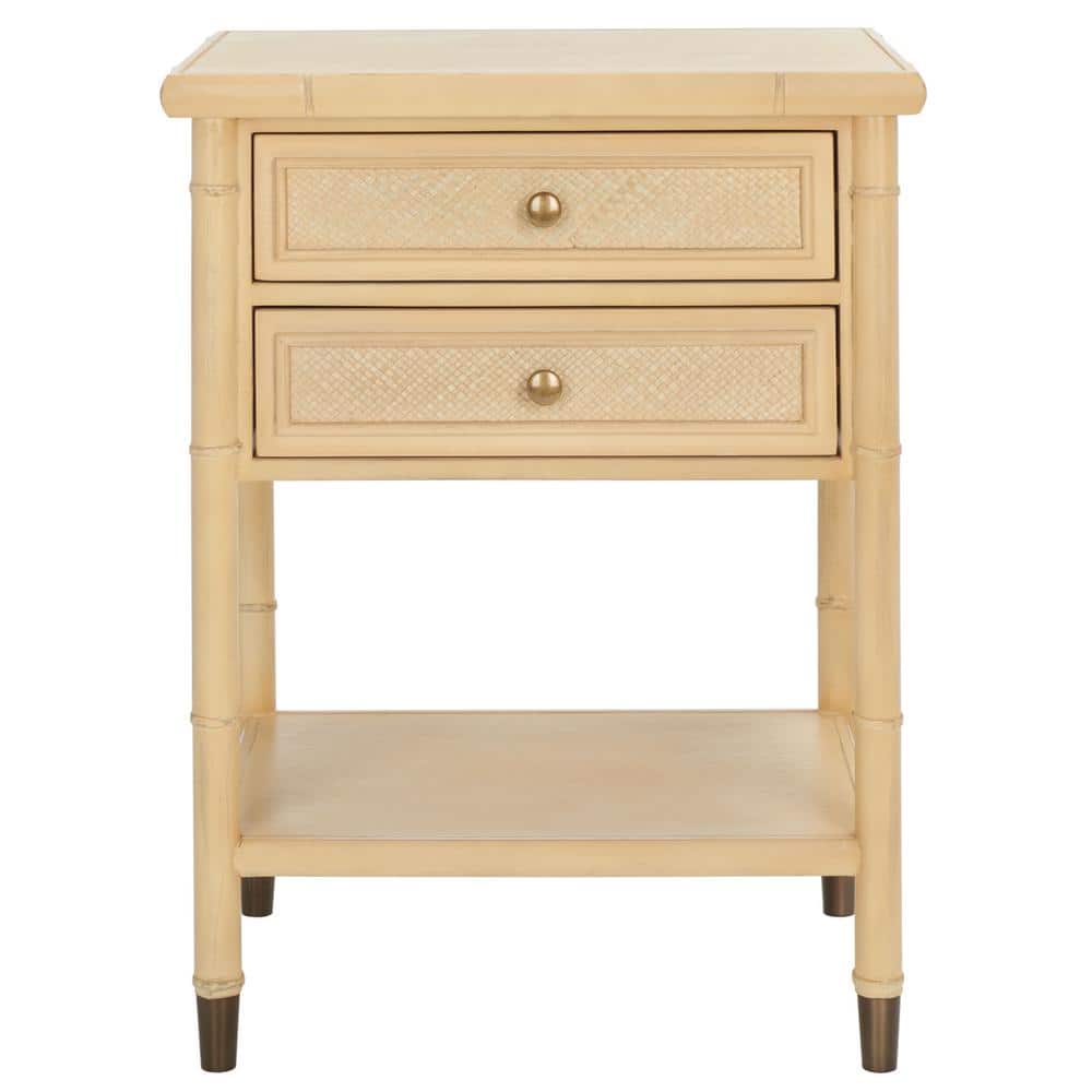 Light Blonde Bamboo-Style Wood and Metal Accent Table with Storage