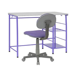 Study Zone II 39.25 in. Width Rectangular Purple Student Writing Desk and Task Chair Set