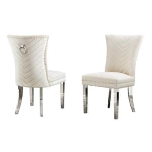 Julie Cream Velvet Fabric Stainless Steel Legs Side Chair (2-Chairs Included)