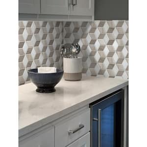 White and Beige 11.7 in. x 13.6 in. Cube Polished Marble Mosaic Tile (5.53 sq. ft./Case)