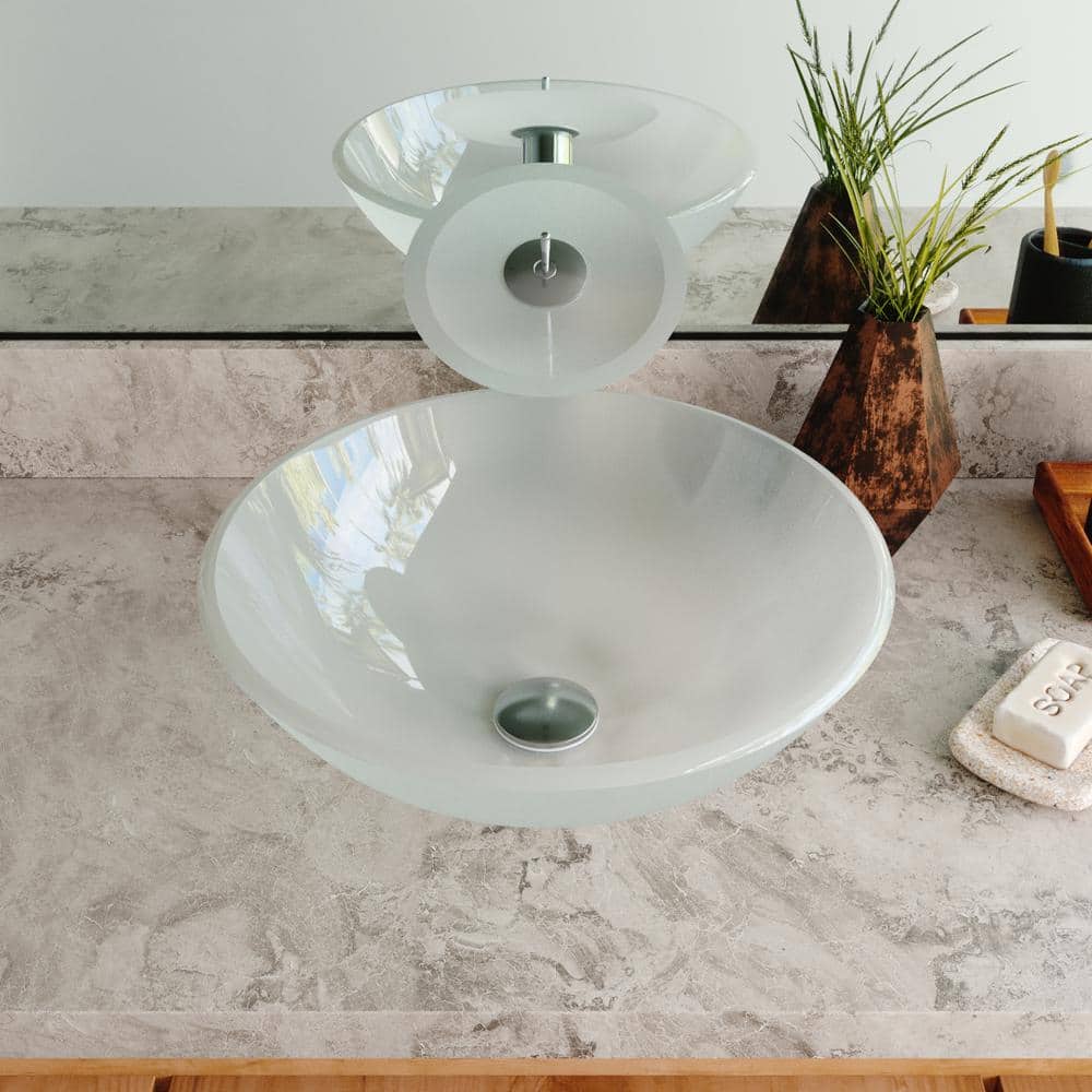 DEERVALLEY Symmetry 16.5 in. White Glass Round Vessel Bathroom Sink DV ...