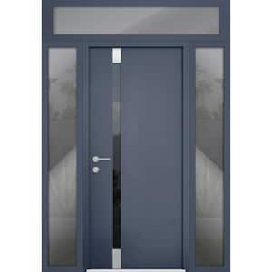 6777 56 in. x 96 in. Right-Hand/Inswing Tinted Glass Gray Graphite Steel Prehung Front Door with Hardware
