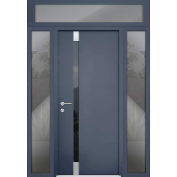 VDOMDOORS 6777 56 in. x 96 in. Right-Hand/Inswing Tinted Glass Gray Graphite Steel Prehung Front Door with Hardware
