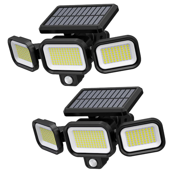 WYZM 15-Watt Equivalence Integrated LED Black 3-Mode Solar Motion Sensor Outdoor LED Wall Pack/Path Light，5000K (2-Pack)