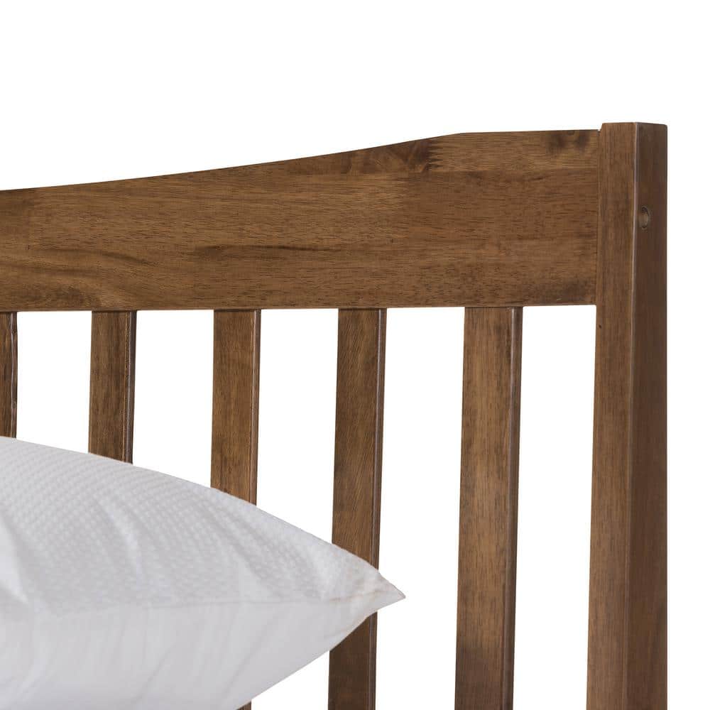 Edeline Walnut Wood Queen Platform Bed with Slatted Headboard