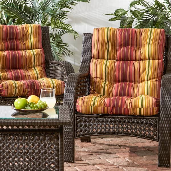 Greendale Home Fashions 21 in. x 42 in. Outdoor Dining Chair Cushion Sunset Multi-Color Stripe (2-Pack)