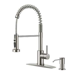 Single-Handle Pull Down Sprayer Kitchen Faucet Gooseneck with Soap Dispenser Stainless Steel in Brushed Nickel