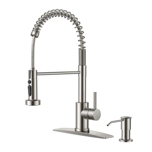 androme Single-Handle Pull Down Sprayer Kitchen Faucet Gooseneck with Soap Dispenser Stainless Steel in Brushed Nickel