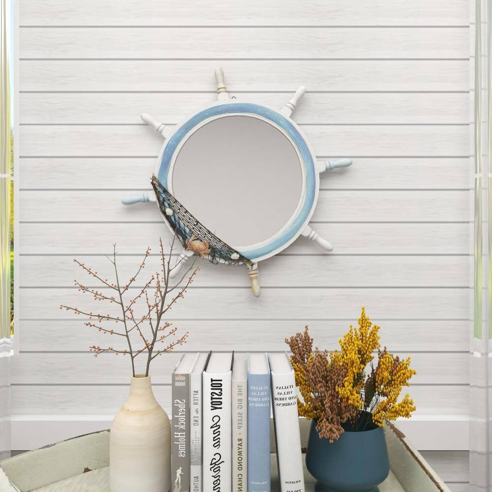 Blue and White Nautical Ship Wheel Decorative Mirror