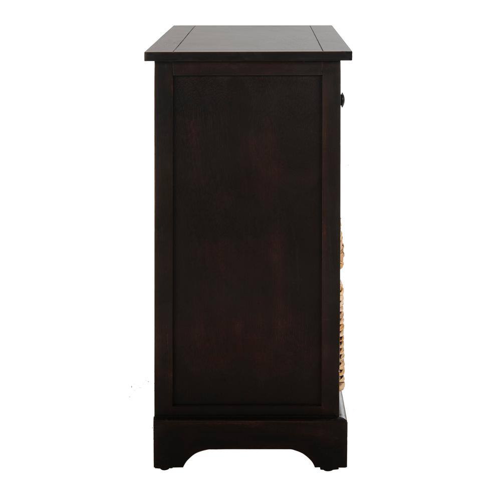 Transitional Pine Wood Storage Unit with 6 Wicker Baskets, Brown