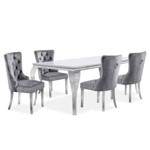 Billinghurst 5-Piece Rectangle Glass Top White and Gray Dining Table Set