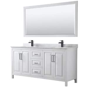 Daria 72 in. W x 22 in. D x 35.75 in. H Double Bath Vanity in White with White Carrara Marble Top and 70 in. Mirror