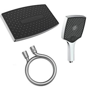 3-Spray Patterns 15.7 in. Rectangle Shower Head Replacement with Handheld Shower in Chrome
