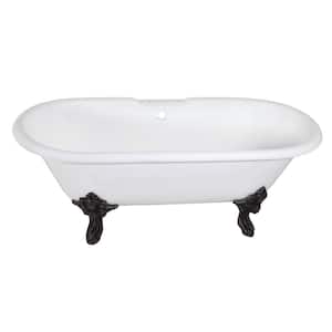 Aqua Eden 72- in. Cast Iron Double Ended Clawfoot Bathtub with 7-Inch Faucet Drillings in White/Matte Black