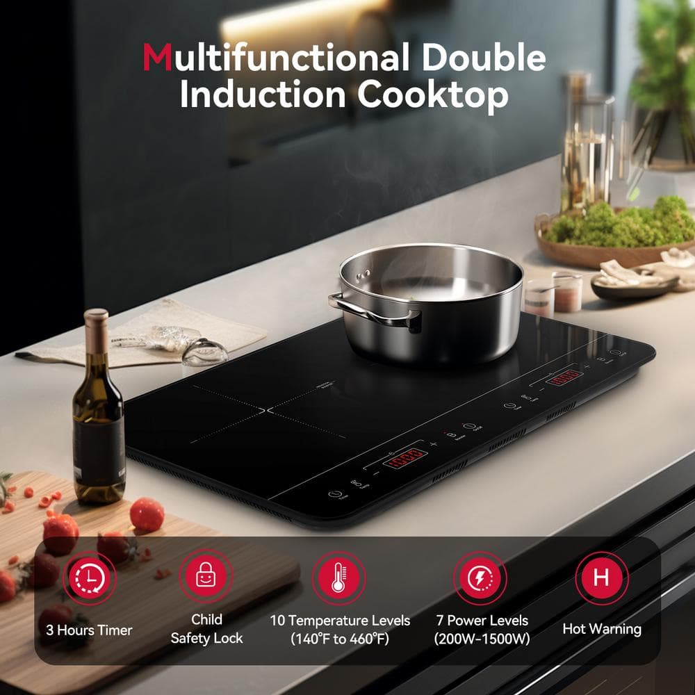 24-Inch Black Electric Induction Cooktop with Dual Burners