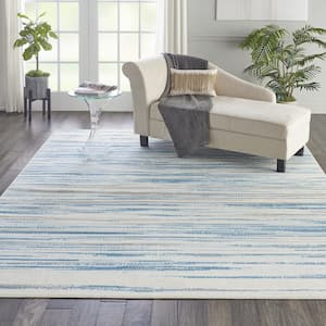 Jubilant Blue 9 ft. x 12 ft. Striped Contemporary Area Rug