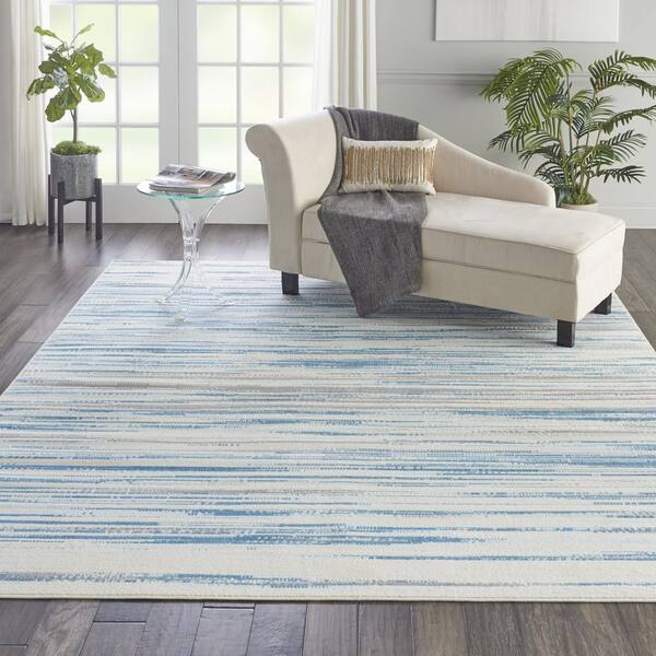 Jubilant Blue 9 ft. x 12 ft. Striped Contemporary Area Rug