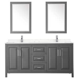 Daria 72 in.W x 22 in.D Double Vanity in Dark Gray w/ Cultured Marble Vanity Top in Light-Vein Carrara w/ Basins&Mirrors