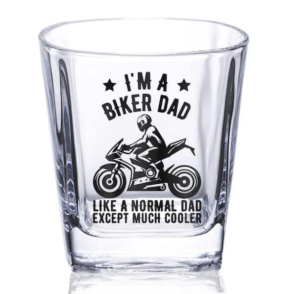 Biker Dad Motorcycle Whiskey Glass, Old-Fashioned Drinking Glass for Motorbike Lovers and Riders