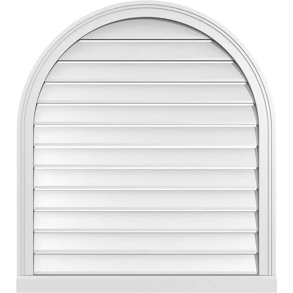 Ekena Millwork 32 in. x 36 in. Round Top White PVC Paintable Gable Louver Vent Functional