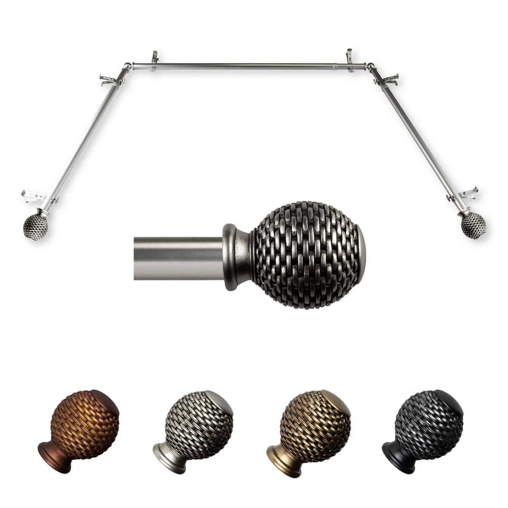 Aeliana 20-36 in. sides, 38-72 in. center Adjustable Bay Window Curtain Rod 13/16 in. in Satin Nickel with Finial price history on PriceWatchPro