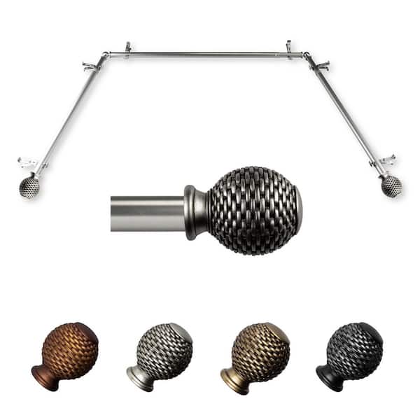 EMOH Aeliana 20-36 in. sides, 38-72 in. center Adjustable Bay Window Curtain Rod 13/16 in. in Satin Nickel with Finial