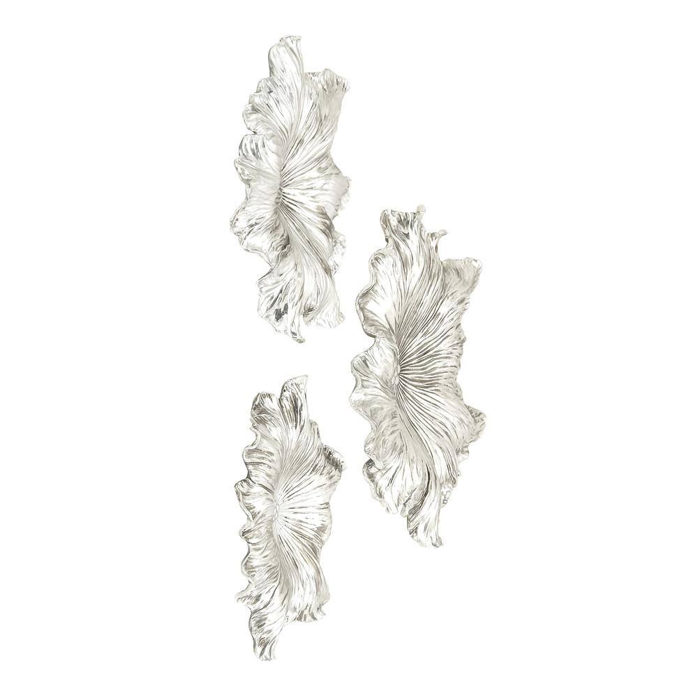 Silver Textured Resin Floral Wall Sculpture Set