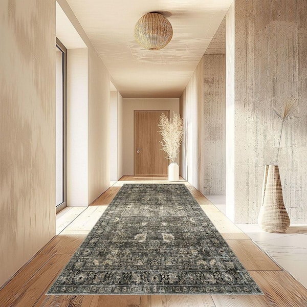 RUGS USA Bayberry Vintage Machine Washable Green Grey 2 ft. x 6 ft