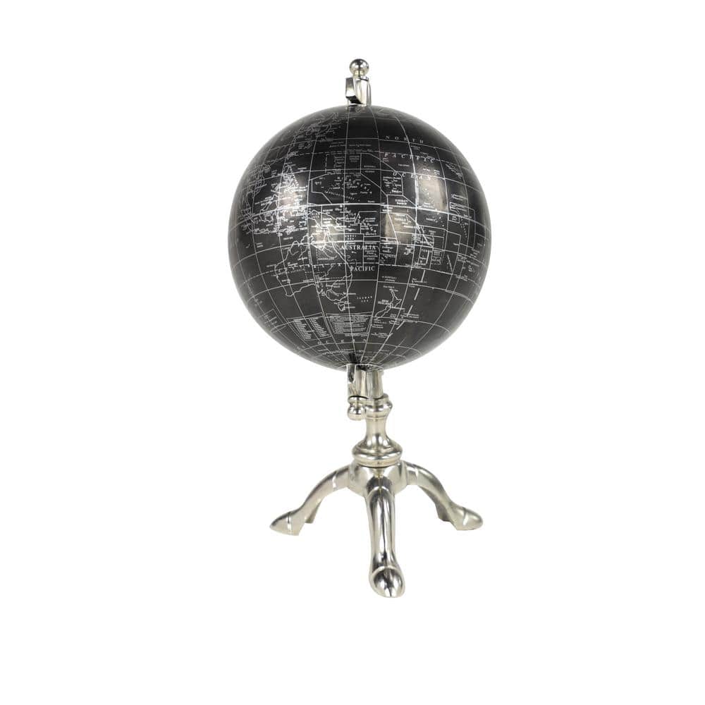Rustic Black Abstract 7" Globe on Polished Metal Stand