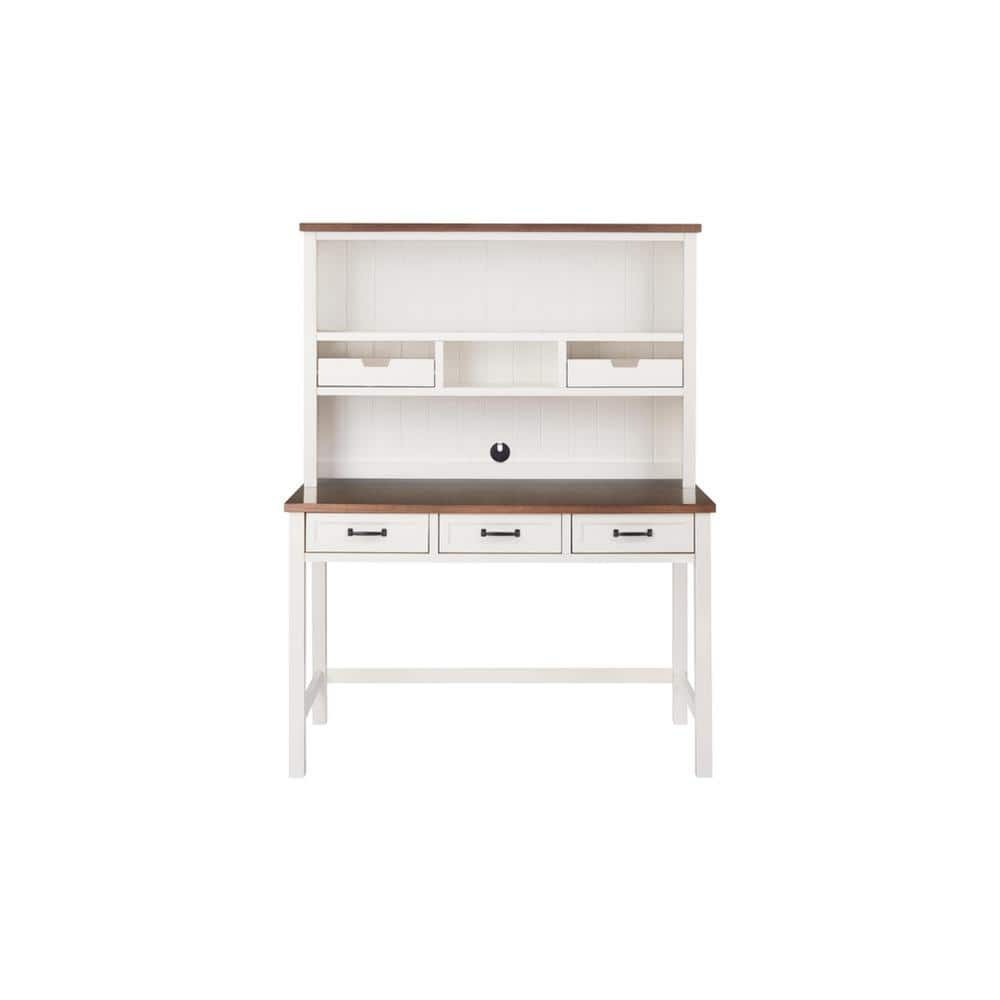 Just Home White Writing Desk with Hutch