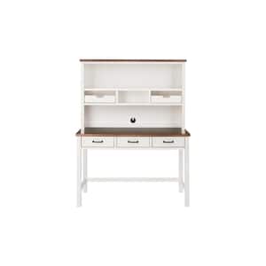 48 in. Rectangular White/Haze Wood 5-Drawer Writing Desk with Open Shelf Hutch