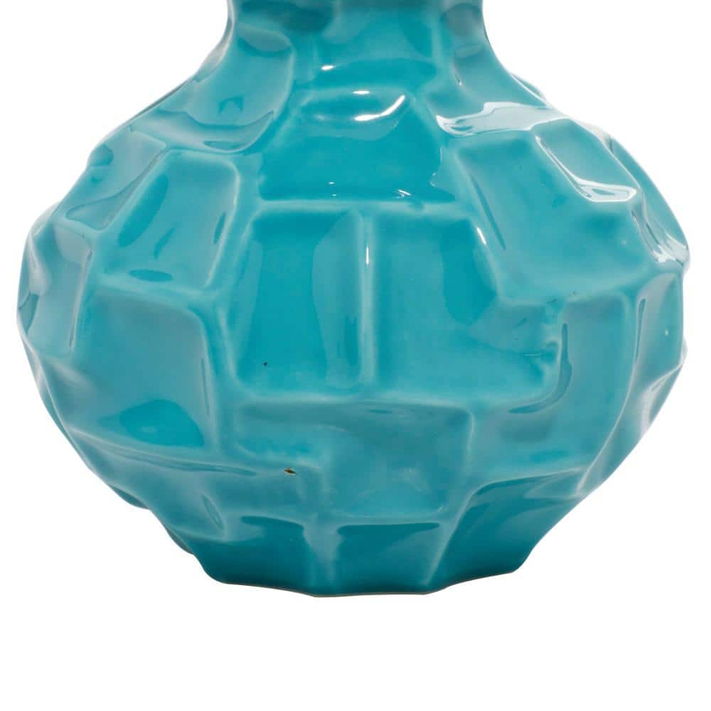 Polished Blue Ceramic Bud Vase Trio, Modern Indoor Decor