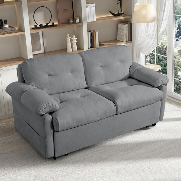 SLPPE 72 in. Cloud Grey Chenille Queen Size 2-Seat Sofa Bed with Pillow Arm and Pull-Out Sleeper