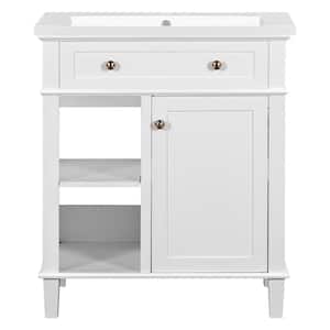 30 in. W x 18 in. D x 34 in. H Freestanding Bathroom Vanity with Ceramic Single Sink and Adjustable Shelf in White Top