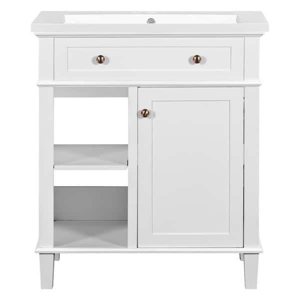 Unbranded 30 in. W x 18 in. D x 34 in. H Freestanding Bathroom Vanity with Ceramic Single Sink and Adjustable Shelf in White Top