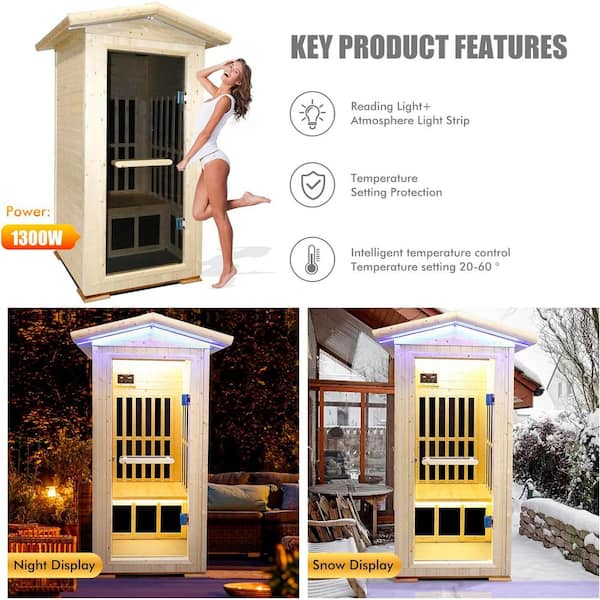 Spygo Moray 1-Person Outdoor Spruce Infrared Sauna with 7